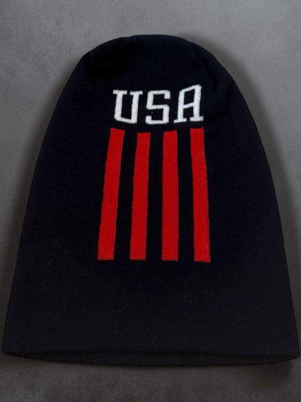 CAPAMERICA Men’s or Women’s USA Navy Blue Knit Beanie with Red Stripe Accent